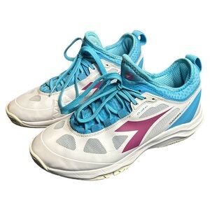 DIADORA Women's Speed Blushield Fly 3+ White/Aquarius/Rhodamine Tennis Shoes 8.5